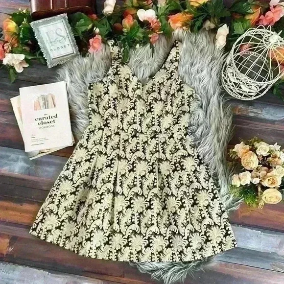 Jealous Tomato High End Boutique Black&Tan Brocade Fit & Flare Metalic Dress, M - Picture 3 of 11